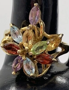 Gold Sterling Silber 925 Ring (vermeil) Gr. 9,5 mit Strauß aus Halbedelsteinen - Bild 1 von 11