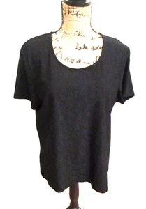 Camiseta de encaje Jones New York elástica de manga corta para mujer, negra, talla XL - Imagen 1 de 9