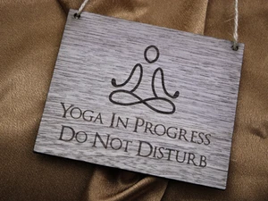 Personalised Walnut Veneered Engraved Solid Wood Wooden Sign - Yoga In Progress - Picture 1 of 4