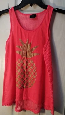 Camiseta sin mangas rosa fluorescente con diseño de piña, talla Xsmall Foto 1 de 4