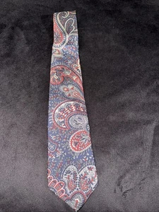 Vintage DAKS Silk Neck Tie Blue And Red Paisley - Picture 1 of 7