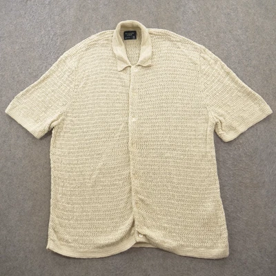 Abercrpmbie Fitch Shirt Mens Extra Large Beige Button Open Knit Crochet - Image 1 of 4