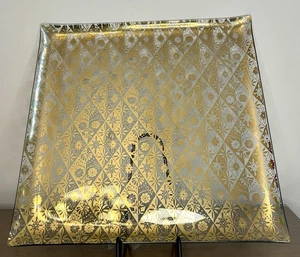 Vintage Georges Briard MCM Gold Large 14” Curved Edge Bent Glass Tray 24k - Picture 1 of 13