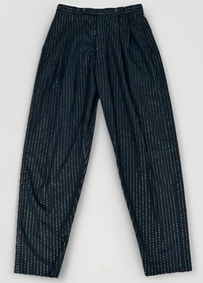 Vtg COTLER 30x32 Rockabilly Pleated High Rise Wool Black Metallic Striped Pants - Image 1 of 4