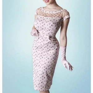 Tatyana Pin-Up Dress Women's Small Pink Grey Polka Dot Retro Vintage 60s Style - Picture 1 of 17