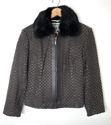 Chaqueta de motociclista de cuero tejido Y2K Marvin Richard’s para mujer talla M cuello de piel/cuero Foto 1 de 4