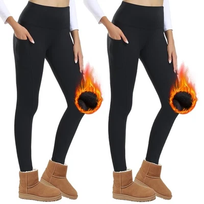 Lot de 2 Leggings Thermiques Femme Taille Haute avec Poches - Doublés en Pola... - Photo 1/4