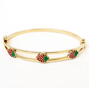 Kinder Armreif 14 Karat 585 Gold Gelbgold Emaille Erdbeeren Goldarmreif 4,23 g - Picture 1 of 3