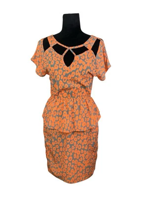 Новый с Ярлыками Yoana Baraschi платье размер 2 оранжевый животное печати с оборками карандаш платье - Изображение 1 из 4