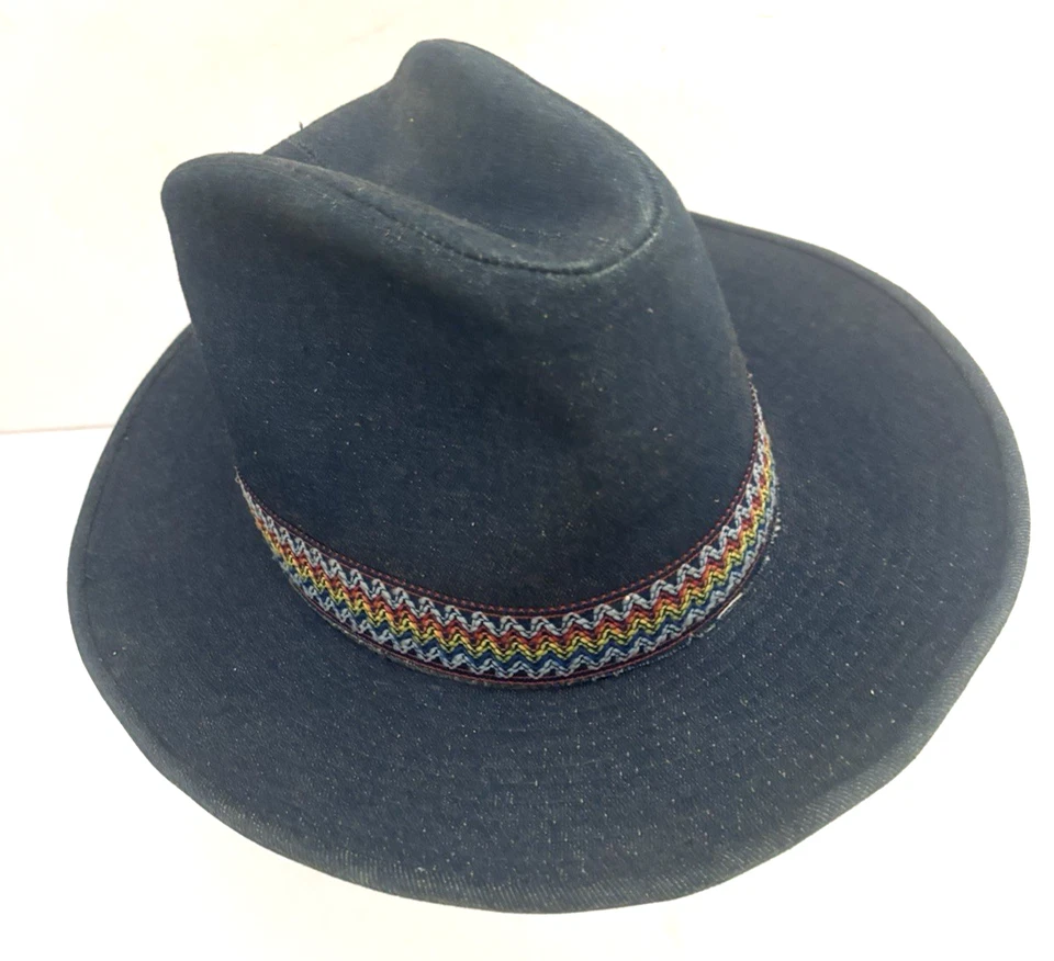 复古 20 世纪 70 年代 YA 蓝色牛仔牛仔牛仔帽 S 码 6 3/4 - 6 7/8  — 第 1/4 张图片