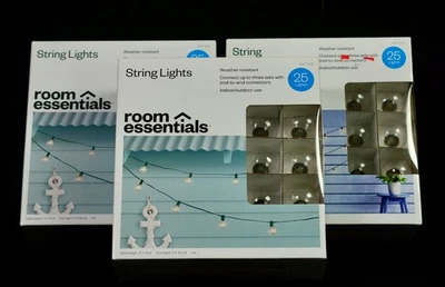 3 Indoor/Outdoor String Lights, Green Cord 25 Bulbs, enhance any space 75 lights - Image 1 of 2