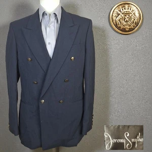 Jeremy Smyth Blazer Mens 40L Navy Double Breated with Gold Buttons - Picture 1 of 8