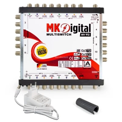 MK-Digital MULTISCHALTER 9/12 ✓ für 2 Sat =12 Teilnehmer HDTV 4K SAT Multiswitch - Bild 1 von 4