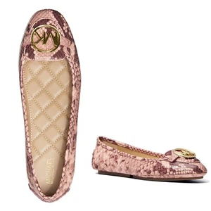 ¡Nuevo! MICHAEL KORS ~Talla 9.5~ Lillie Serpiente Estampado Cuero Mocasín Cáscara Plana Rosa - Imagen 1 de 8