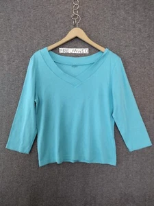 Casual Corner Annex Sz L Turquoise Blue V-Neck Pullover Tunic 3/4 Sleeve - Picture 1 of 10