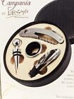 Wine Tool Set 4 Tools in Black Leatherette Storage Case by Campania - NEW In Box