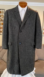 Hickey Freeman Mens Gray Herringbone Wool Overcoat Sz 42 44 MINT! - Picture 1 of 8