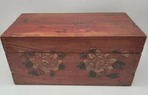 ANTIKE VOLKSKUNST PRIMITIVE FLORAL HANDBEMALTE HOLZKISTE - VINTAGE HOLZ NIEDERLÄNDISCH  - Bild 1 von 12