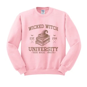 Wicked Witch University Halloween Fall Crewneck Sweatshirt Kitschy Retro Unisex - Picture 1 of 8