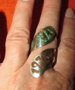 DESIGNER MADE & SIGNED SILVER AND TURQUOIS ADJUSTABLE RING WITH 1976 DESIGN - Picture 1 of 6