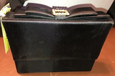 Bolso de Noche Vintage Cuadrado Bolso sin asas Negro Satinado Lazo con Estrás PROM Boda Foto 1 de 4