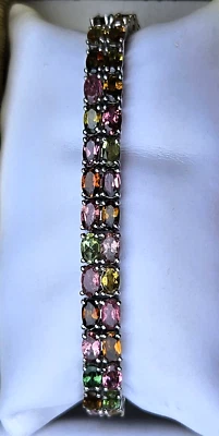 Brazalete de tenis multiturmalina de 2 líneas en platino de más de 925 esterlinas 15,50 quilates Foto 1 de 4