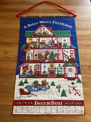 Vintage Beary Merry Christmas Countdown Calendar Advent QT Fabrics Panel w/ Rod - Image 1 of 4