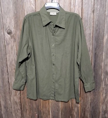 Женская блузка White Stag XL 16 18 топ туника зеленая пуговица спереди льняная смесь - Изображение 1 из 4