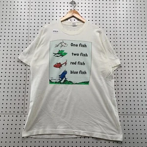 VTG 90s Dr Seuss One Two Fish Shirt Mens XL White Single Stitch Made USA 22x30 - Picture 1 of 13