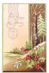 A Happy Christmas, Antique 1907 KViB Postcard, Dutton Ont Squared Circle Cancel - Picture 1 of 2