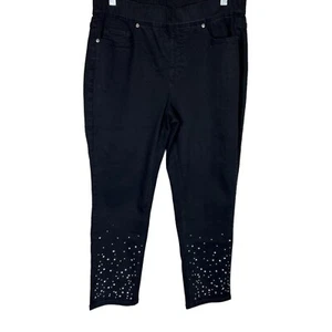 Isaac Mizrahi True Denim Petite Pull on Jean w/ Rhinestones Black 10P Size - Picture 1 of 2