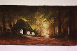 Dipinto olio su tela raffigurante paesaggio con foresta e capanna painting - Imagen 1 de 5