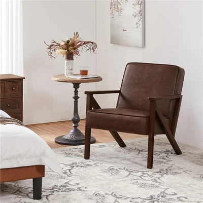 Silla con detalles de cuero sintético Yaheetech con patas de madera para Foto 1 de 4