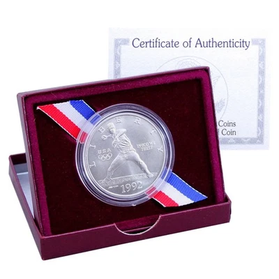 1992 D Olympics Baseball BU Commem 90% Silver Dollar in Box COA - Image 1 of 4