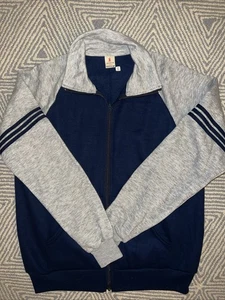 Vintage 1980s Warm Up Full Zip Cotton Jacket - Blue/Gray - Large - Picture 1 of 4