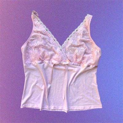 Camiseta sin mangas True Y2K Delicates para mujer Babydoll de encaje rosa cami coqueta moño talla L Foto 1 de 4