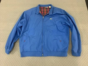 Vtg IZOD Lacoste Jacket Size XL Blue Harrington Bomber Plaid Lined Zip Vented - Picture 1 of 16