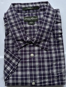 Mens Eddie Bauer Shirt Men's Classic Fit Short Sleeve Button Purple Plaid - Picture 1 of 6