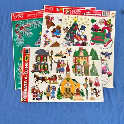 De colección Se adhiere ventana decoraciones de Navidad ciudad oropel muñeco de nieve árbol de Santa Poinsetta Foto 1 de 4