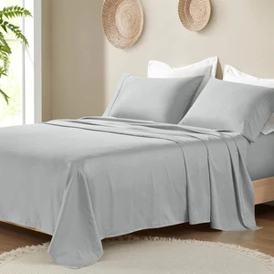 Organic Cotton Sheet Soft & Breathable 300TC Cotton Sheets, Elastic Deep Pocket - Picture 1 of 7