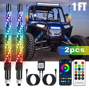 2Pcs 1FT Lighted LED Whip Light Antenna RGB Chasing For RZR Can-am X3 UTV ATV - Picture 1 of 9