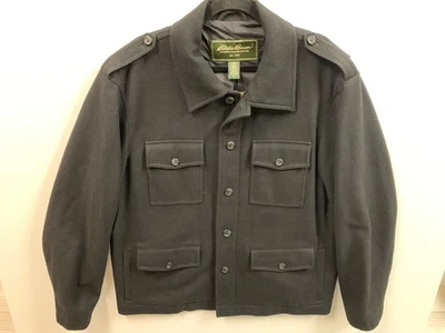 Eddie Bauer Wool Cashmere Jacket Mens XL Black Military Field Pockets Preppy - Image 1 of 4