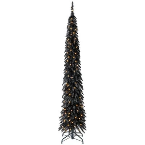 Home Heritage 7 Ft Pencil Artificial Tree with White LED Lights, Black (Used) - Picture 1 of 11