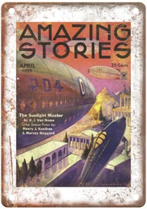 1935 Pulp Cover Amazing Stories v10 n01 Retro Look Reproduction Metal Sign J1039 - Picture 1 of 2