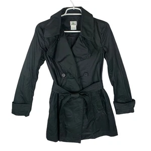 LACOSTE Womens Trench Black Coat Double-Breasted Raincoat Belted Short Size 36 - Picture 1 of 8