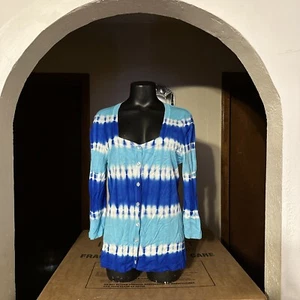 Cyrus Medium Size dye Blues & White button Down blouse NWOT - Picture 1 of 7
