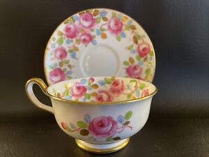ROYAL CHELSEA TEA CUP GOLD ENGLISH BONE CHINA CUP & SAUCER CABBAGE PINK ROSES