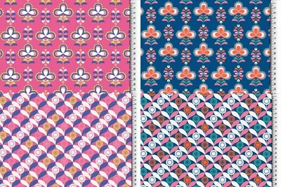 Retro Blumen Wintersweat pink blau Jersey French Terry angeraut Meterware  - Bild 1 von 2