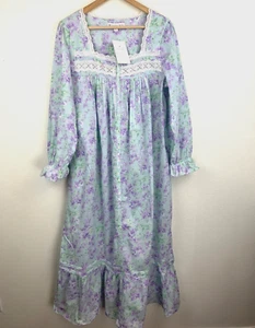 Eileen West Blue Floral Cotton Robe Nightgown Size S Long Sleeve #86103 - Picture 1 of 7