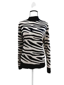 CALVIN KLEIN/WOMEN SWEATER/LARGE/BLACK,TAN/ZEBRA PRINT/MOCK/ SHOULDER BUTTONS/ - Picture 1 of 13